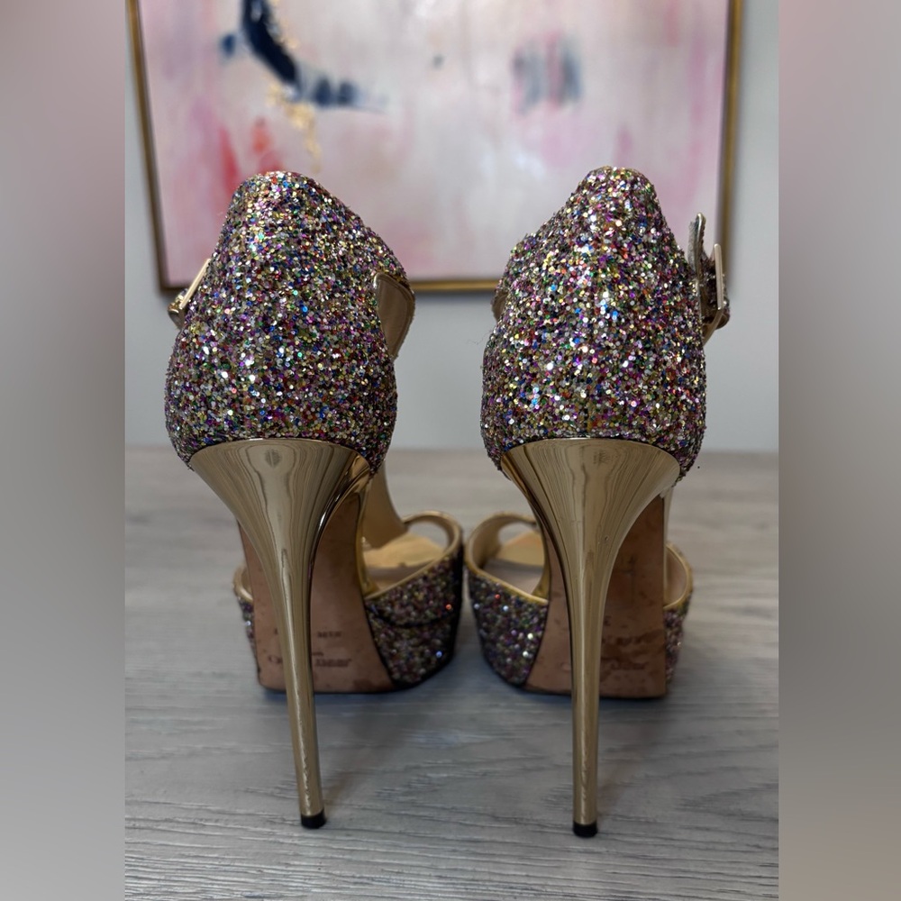 Jimmy Choo Glitter Glitter Accents T-Strap Platforms Size 38 - Picture 6 of 11